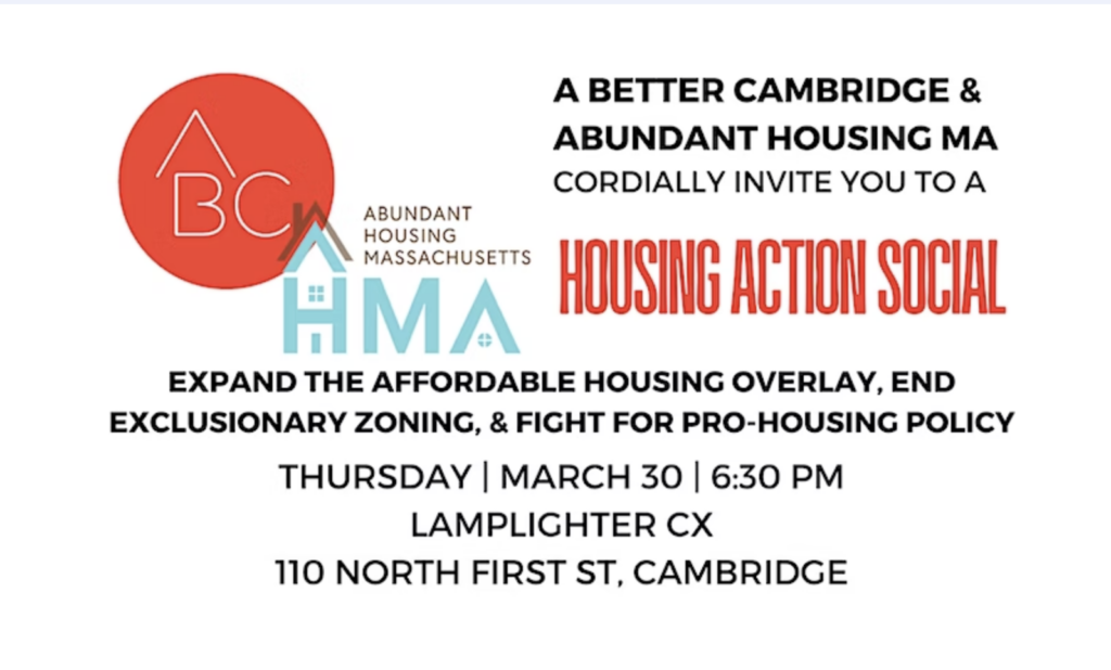 Ad for Housing Action Social event, March 30, 2023 at 6:30pm